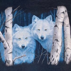 Men’s Graphic T-Shirt – Twin White Wolves – Faded Black – Large